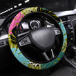 Summer Botanical Seamless Pattern Grunge Marble Printed Car Steering Wheel Cover