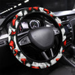 White And Red Color Curved Lines Seamless Texture Printed Car Steering Wheel Cover