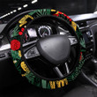 Seamless Pattern With Leopards And Roses Printed Car Steering Wheel Cover