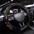 Embroidery Seamless Pattern With Beautiful Flowers Printed Car Steering Wheel Cover