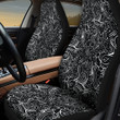 Black And White Line Tropical Flower Wave Pattern Black Theme All Over Print Car Seat Cover