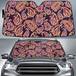 Orange Tone Tropical Flower And Leaves Brown Theme Car Sun Shades Cover Auto Windshield