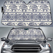 Elephant Baby In Queue Tribal Pattern Beige Theme Car Sun Shades Cover Auto Windshield