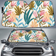 Colorful Tropical Leaves White Theme Car Sun Shades Cover Auto Windshield