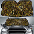 Gold Line Tropical Mirrored Flower Paisley Pattern Black Theme Car Sun Shades Cover Auto Windshield