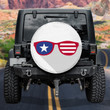USA Glasses Independence Day American Flag Pattern White Theme Printed Car Spare Tire Cover