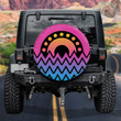Stylized Pink Ombre Sunset And Wavy Line Beach Pattern Printed Car Spare Tire Cover