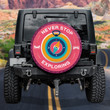 Stylized Compass Never Stop Exploring Pink Theme Printed Car Spare Tire Cover