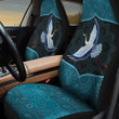 Flying Crane Floral Circle Pattern On Blue Green Background Car Seat Covers
