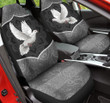 White Flying Pigeon Floral Circle Pattern On Grey Background Car Seat Covers