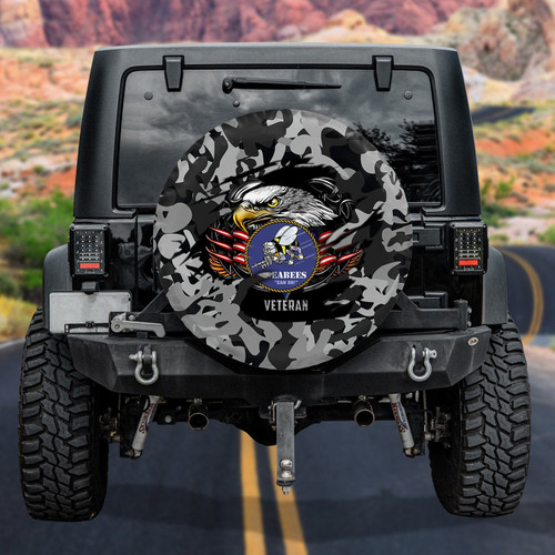 Army Veteran American Bald Eagle Black Grey Camouflage Pattern Car Spare Tire Cover