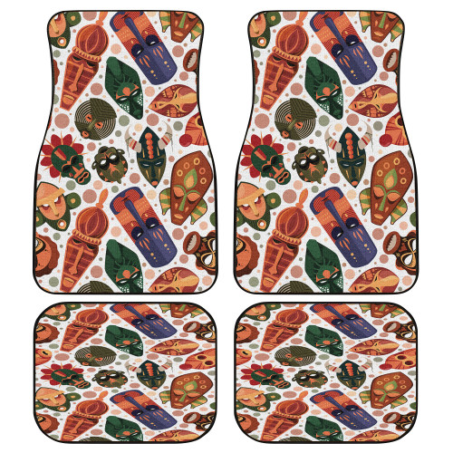 Collection Of Colorful Hawaiian Wooden Totems Symbol White Theme All Over Print Car Floor Mats