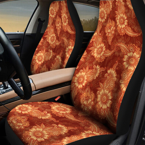 Yellow Chinese Hibiscus Flower Henna Style Orange Theme All Over Print Car Seat Cover