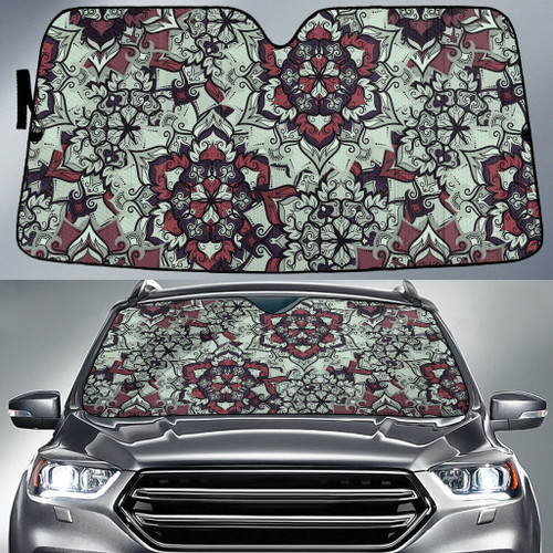 Red Paper Flower Mirrored Pattern Green Theme Car Sun Shades Cover Auto Windshield