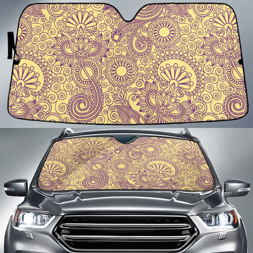 Yellow Tone Tropical Flower And Leaves Yellow Theme Car Sun Shades Cover Auto Windshield
