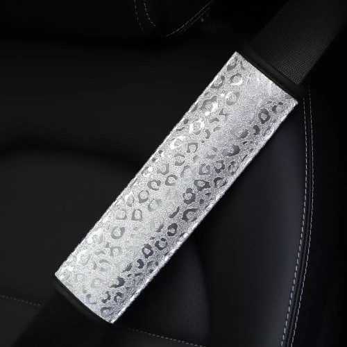 Glitter Silver Leopard TPU Car Seat Belt Cover