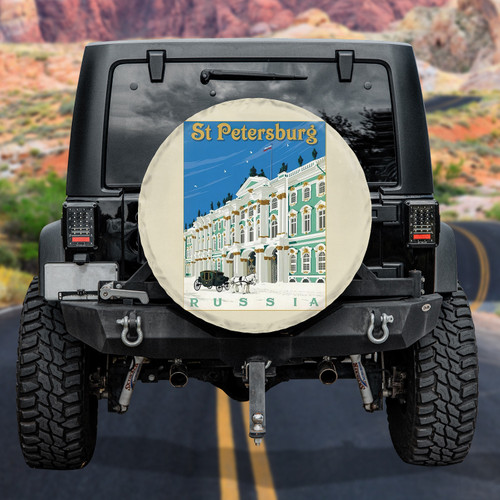 St Petersburg Russia Signature Destination Poster Light Brown Spare Tire Cover