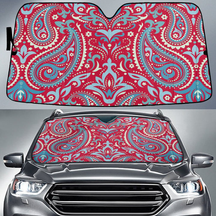 Red Mint Vintage Paisley Pattern Red Theme Car Sun Shades Cover Auto Windshield