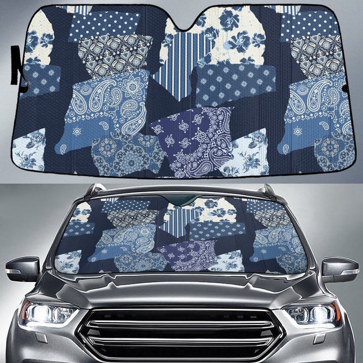 Tone Of Blue Tiny Roses Paisley Pattern All Over Print Car Sun Shades Cover Auto Windshield