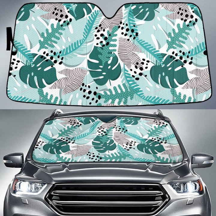 Green Monstera Leaf And Zebra Pattern Car Sun Shades Cover Auto Windshield