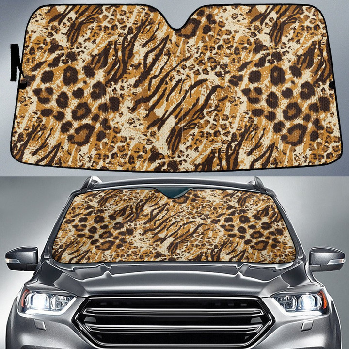 Tone Of Brown Classic Leopard And Zebra Skin Texture Car Sun Shades Cover Auto Windshield