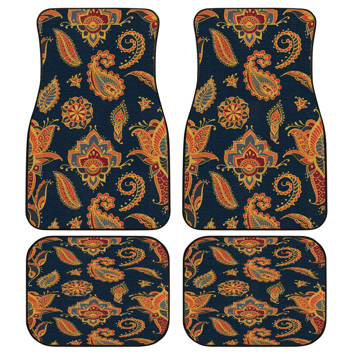 Orange Paisley Flower Pattern Navy Theme All Over Print Car Floor Mats