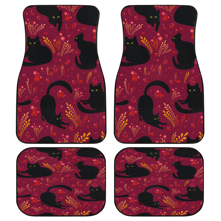 Shapes Of Black Cats In Garden Red Theme All Over Print Car Floor Mats