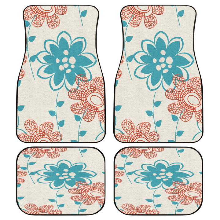 Mint And Orange Flower Artistic Style Hand Drawing Pencil Line All Over Print Car Floor Mats