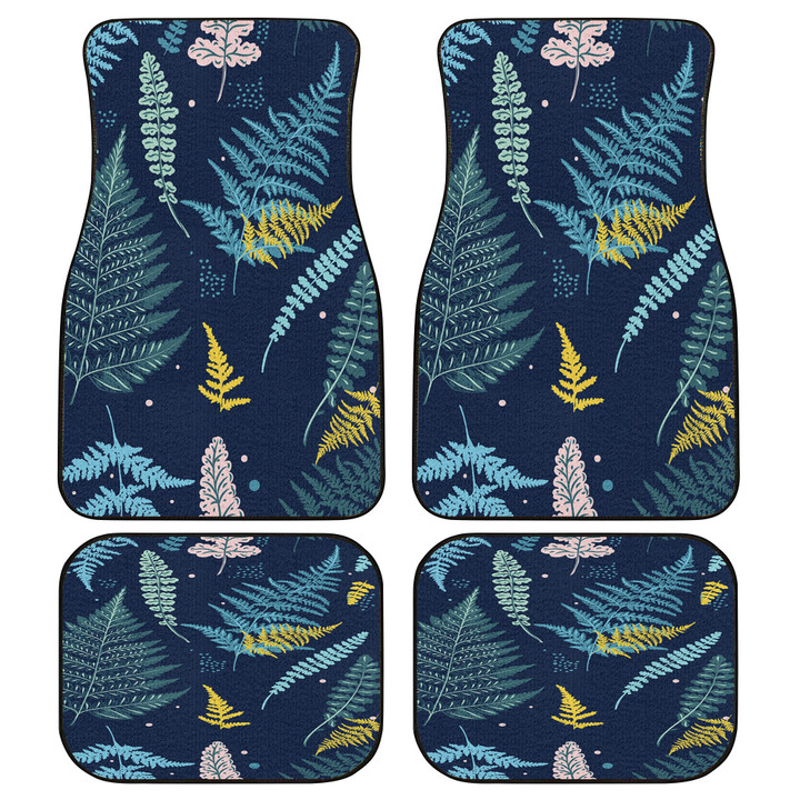 Colorful Fern Leaf Hand Drawing Style Navy Theme All Over Print Car Floor Mats
