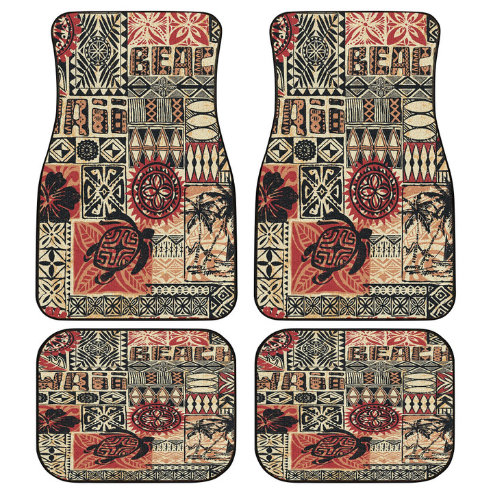 Turtle Hibiscus Flower And Tropical Leave Tribal Pattern All Over Print Car Floor Mats