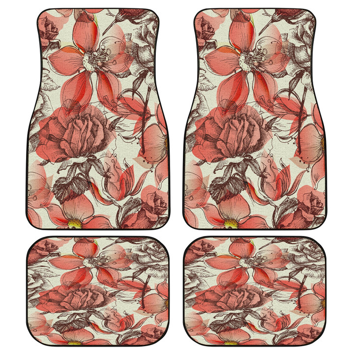 Roses And Hawaiian Hibiscus Flower Sketchy Painting Style All Over Print Car Floor Mats
