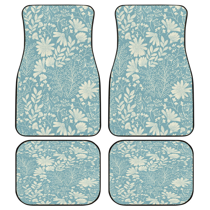 White Tropical Flowers Over Mint Theme All Over Print Car Floor Mats