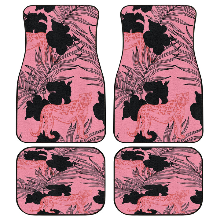 Pink Jaguar Animal Over Classic Palm Leaves Pink Theme All Over Print Car Floor Mats