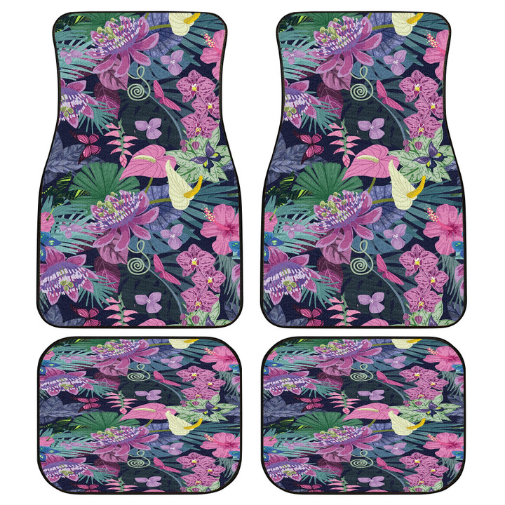 Pink Famingo Orchid Hibiscus Flower Tropical Vibe Car Floor Mats