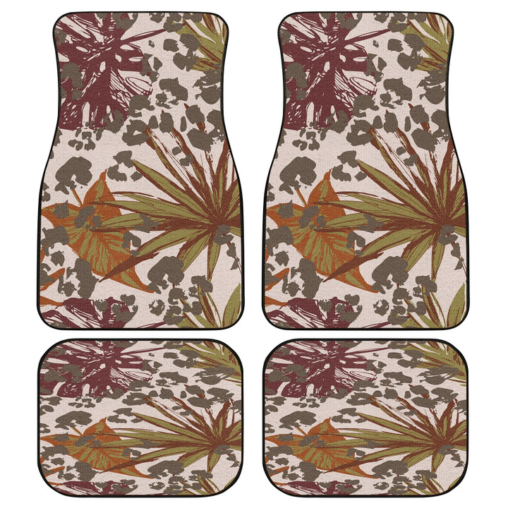 Coconut Palm Leave Over Brown Leopard Pattern All Over Print Car Floor Mats