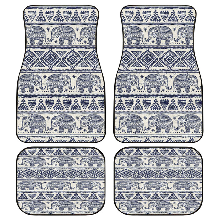 Elephant Baby In Queue Tribal Pattern Beige Theme All Over Print Car Floor Mats