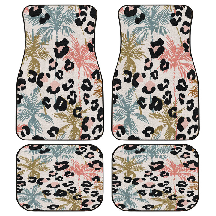 Chromatic Coconut Palm Tree Over Leopart Print All Over Print Car Floor Mats