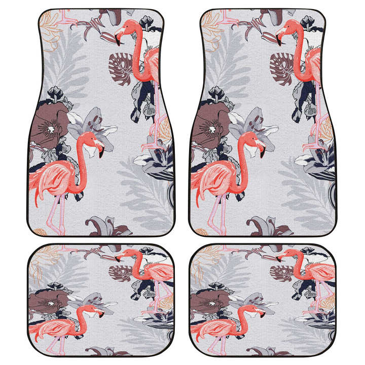 Pretty Lilies Flower And Clever Flamingo Animal All Over Print Car Floor Mats