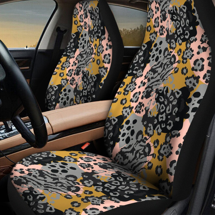 Mixture Of Zebra And Leopard Skin Texture Pink All Over Print Car Seat Cover