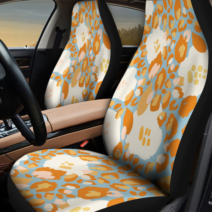 Hawaiian Hibiscus Flower Over Orange Leopard Skin All Over Print Car Seat Cover