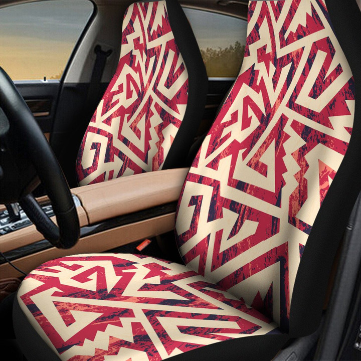Red Color Block Geometric Pattern All Over Print All Over Print Car Seat Cover