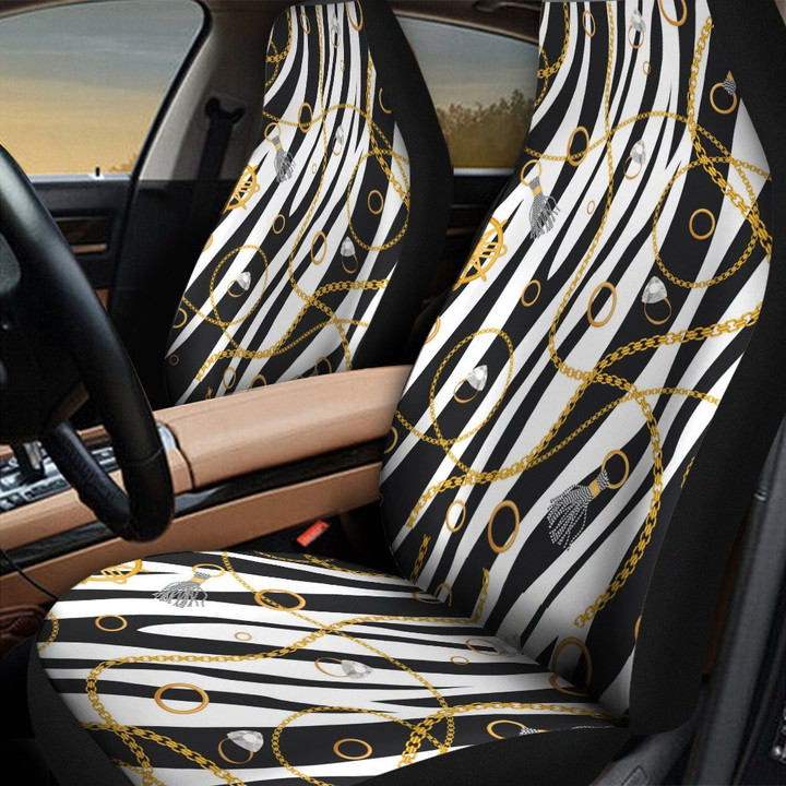 Amazing Gold Line Over Zebra Skin Texture All Over Print Car Seat Cover