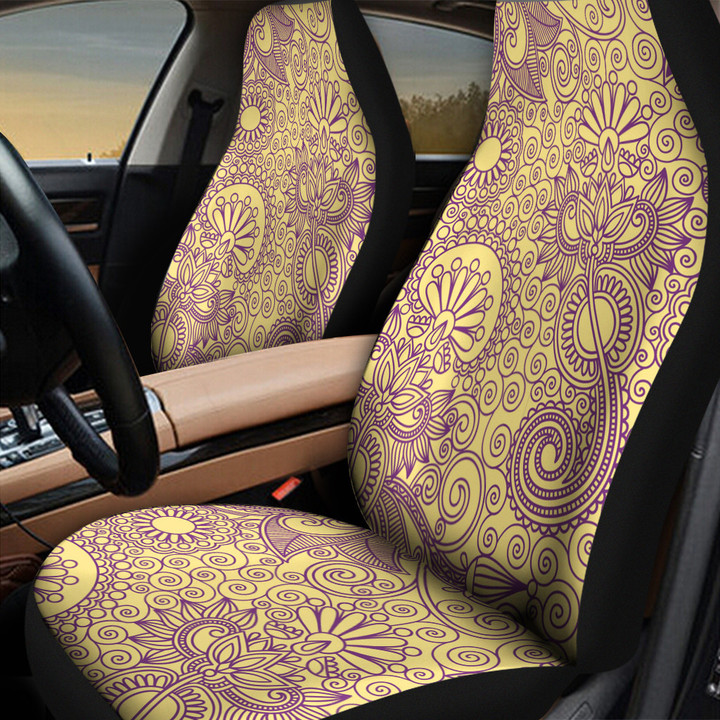 Yellow Tone Tropical Flower And Leaves Yellow Theme All Over Print Car Seat Cover
