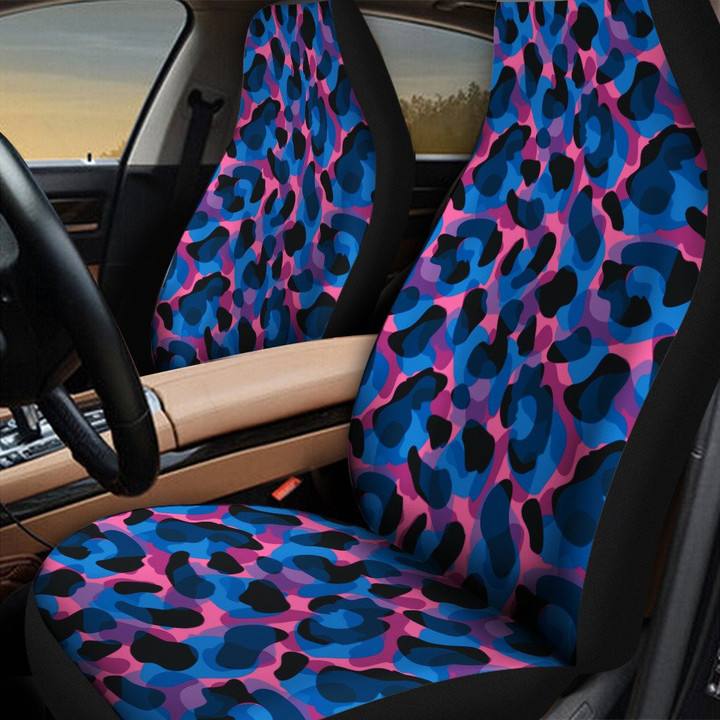 Ombre Blue And Pink Large Leopard Skin Texture All Over Print Car Seat Cover