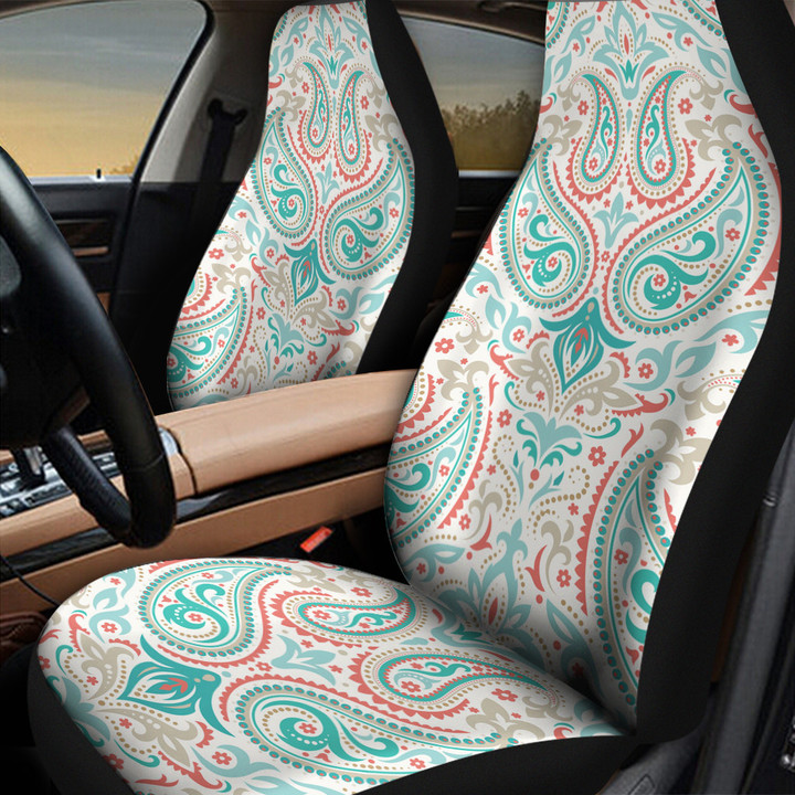 Colorful Vintage Paisley Pattern White Theme All Over Print Car Seat Cover