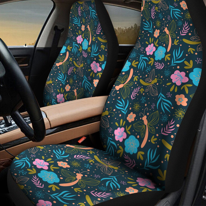 Stylized Chinese Hibiscus Flower And Butterfly All Over Print Car Seat Cover