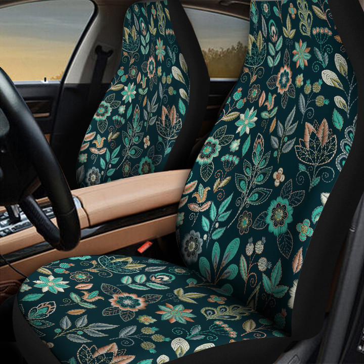 Forest Green Tropical Flower And Leaves Peacock Feather All Over Print Car Seat Cover