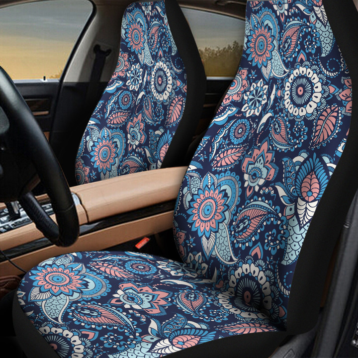 Blue Tone Hawaiian Hibiscus Flower Vintage Tribal Pattern All Over Print Car Seat Cover