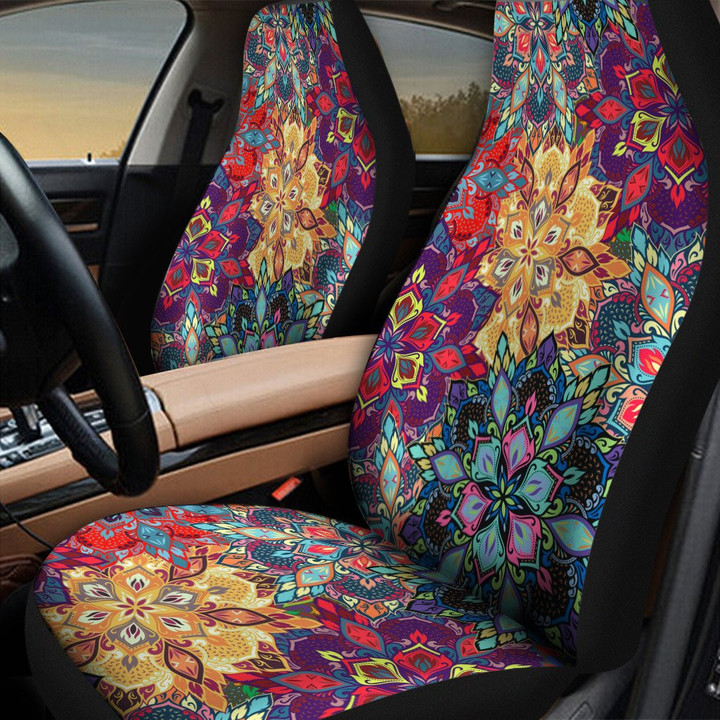 Colorful Mirrored Vintage Paisley Pattern Illustration Theme All Over Print Car Seat Cover
