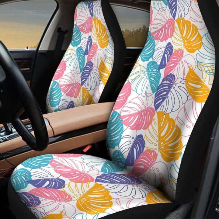 Colorful Monstera Leaves And Shadows All Over Print Car Seat Cover